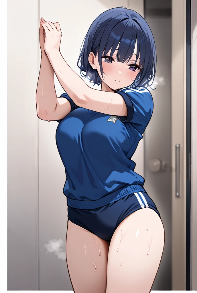 clenched fist、white gym uniform