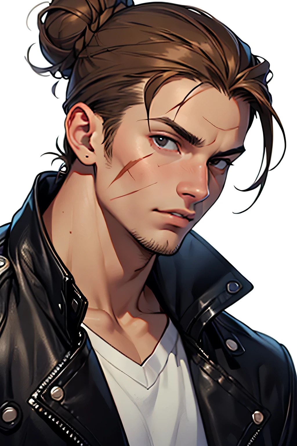 character sheet, white greek male with very curly short hair and beard, red baseball cap, brown eyes, dark brown hair, black and red utility jacket, red beaded necklace, motorist, high quality, handsome, light blue jeans, mild body hair, messy look, rugged and dirty, different facial expressions, full body, white shirt, masculine, tall,