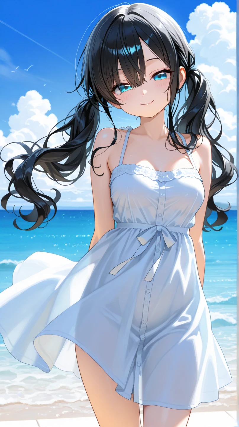A girl is posing for a photo,pretty girl,Enchanting girl,Anime Girls,
(((One Girl,Baby Face,16 years old))),
BREAK
((Pale blue ribbed knit dress、Beige backpack))、silver earrings、Silver Necklace BREAK
((Black Hair)), ((Long Hair、Wavy Hair、Hair blowing in the wind))
(Drooping eyes,blue eyes),(Small breasts),
BREAK
(Beautiful Hair,Shiny Hair),
(Expression of fine eyes,Beautiful and delicate eyes,Sparkling eyes,Eye Reflexes),
(double eyelid,Long eyelashes),
(Beautiful Nose,Thin Nose),
(Glossy lips,Beautiful Lips,Thick lips),
(Symmetrical facial features,Perfect Face),(((Detailed skin,Oily skin,Textured skin,Beautiful Skin))),
BREAK
(Wicked Smile),
((noon、Park with an ocean view:1.4、sunlight)),((Turn body towards viewer、Cowboy Shot)),
BREAK
(((highest quality)),((masterpiece)),((Very detailed))),((High resolution),(8k),(16k,1080p),(Anime 2D Rendering)),(Anatomically correct),
((Realistic)), (The best CG),Highly detailed art,CG illustration,