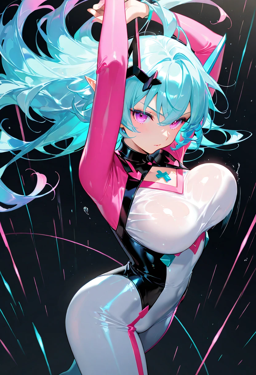 NSFW, (最high quality, 4K, High resolution, masterpiece:1.2), Super detailed, (anime style, realistic:1.37), cinematic light, , (((young woman))), (round eyes), (small face), (high detail skin: 1.2), clavicle, cute face, beautiful appearance, long eyelashes, (bionde, Blue eyes), (beautiful breasts:1.5), (slim body shape:1.5), Very detailed face and skin texture, fine eyes, natural makeup, shiny costume, sexy bunny girl clothing, bewitching woman, standing pose, sexy fishnet stockings, Seductive smile, beautiful skin, shiny skin, perfect fingers, five fingers, anatomically correct, neon light:1.2)、(Bright colors)、(rabbit ears details)、(flowing long hair:1.1)、(bright smile)、dynamic pose、futuristic atmosphere: 1.1, Shining eyes, (neon sign), atmosphere of the night, background bokeh, high quality, surreal, bright colors, ((very detailed, photo shoot)),