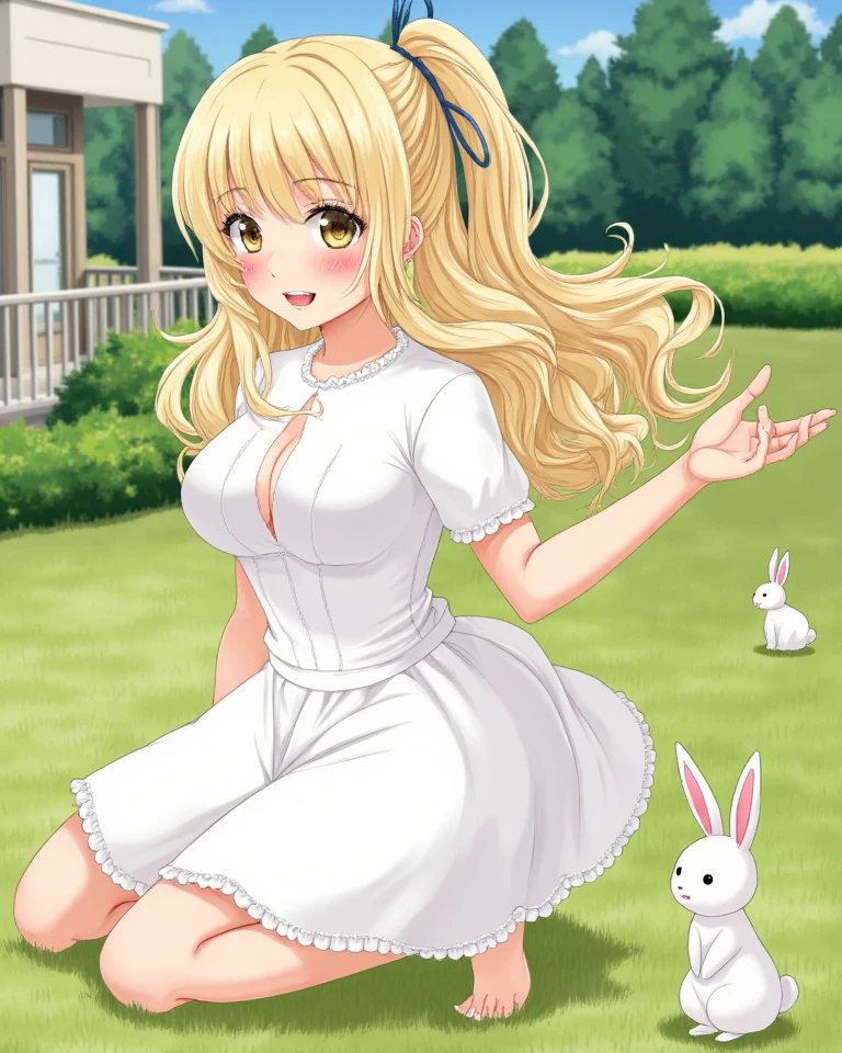 (masterpiece:1.2), (best quality), (ultra detailed), (8k, 4k, intricate),(full-body-shot:1), (highly detailed:1.2),(detailed face:1.2), (detailed background),detailed landscape, ((portrait)), (dynamic pose:1.2) lillie \(pokemon\), long hair, freckles, 1girl, ((solo)), breasts, looking at viewer, smile, open mouth, ribbon, jewelry, medium breasts, white bra, white panties, nsfw, collarbone, hair ribbon, cowboy shot, hairband, bracelet, white ribbon, hand on hip, index finger raised, poke ball, poke ball (basic), bow hairband,