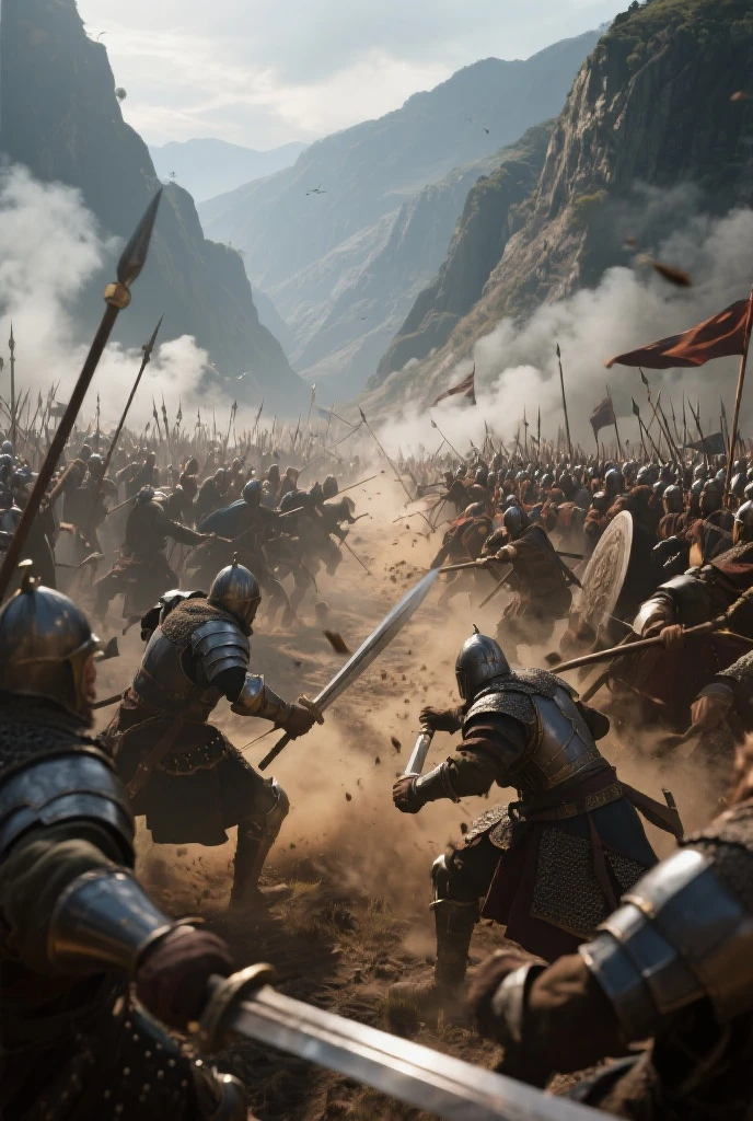 (La mejor calidad, Altas Resoluciones, fotorrealista:1.37), Ultra detallado, Hachas de guerra vikingas, resplandor celestial, Guerreros feroces, Antiguos campos de batalla, Guerreros de los dioses, Epic showdown, potencia intensa, Historical war, Dramatic lighting, Mystical aura, Armas divinas, Mythical battlefields, Lucha legendaria, Campeones heroicos, Fearless warriors, Leyendas antiguas, grito de guerra, Triunfo y gloria, immersive atmosphere, Epic combat, Escena impresionante, Mythical warriors, Old Norse, film-like composition, intense energy, Mythical heroes, mythical creatures, Fierce determination, Awesome action, dynamic poses, Choque monumental, Ethereal Beauty, Mythical realms, Mythical force, Divine Intervention