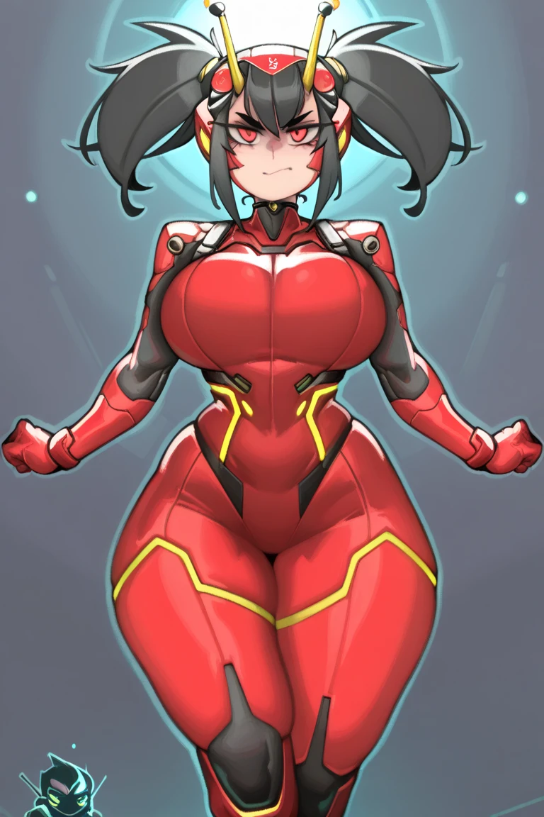 sangheili, anthro, female, solo, halo \(series\), alien, thick thighs, yellow eyes, looking at viewer, full red armor