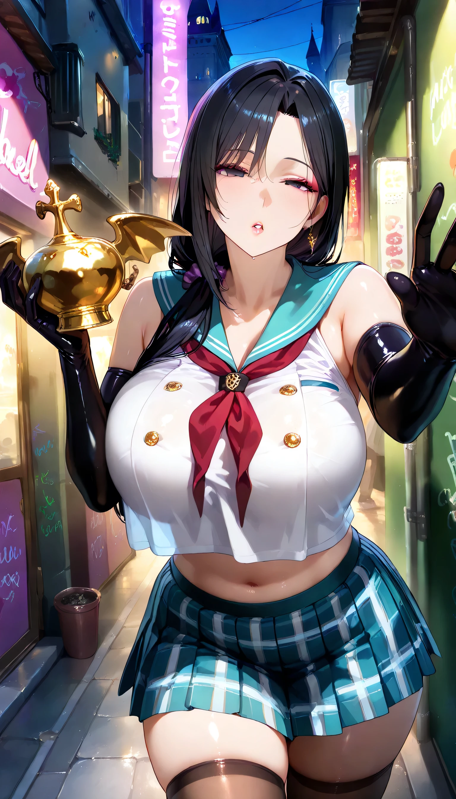 (masterpiece, best quality),best quality, (ultra-detailed), (3heads:1.5), 1girl, (usami renko:1.3), masterpiece, best quality, black top, white top, crop top, ((stomach)), midriff, ((groin)), black skirt, normal ears, shackles, black hair, very long hair, wavy hair, sidelocks, pink eyes, parted lips, single horn, sweat, cute, toned belly, hand on own chest, eyelashes, (24 year old woman:1.3), (masterpiece:1.4), (best quality:1.4), (beautiful detailed, extremely detailed CG, extremely delicate and beautiful, depth of field, (finely detailed face), (perfect details:1.0), (mature female:1.3), wide pelvis, slender, large veiny breast, 8k resolution, high quality, high definition, extremely detailed, masterpiece, best quality, black hair, long hair, alluring presence, braid, short skirt, close up, big tits, young, hat, hat bow,