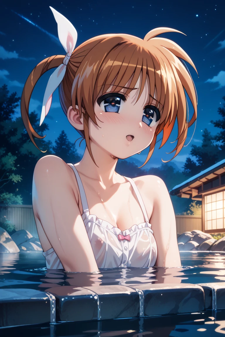 solo, honoka kousaka, blue eyes, Brown Hair, Hair Ribbon, Orange Hair, (One side up:1.2), short hair, Yellow ribbon,, Live Stage, Browsing Caution, .(nude, naked, One girl, alone, ,Big Breasts ) ,Nipples, flood, Abandoned amusement park、 fire、 Heavy snowfall, cry ,flood , Abandoned Hospital, fire, Heavy snowfall, frozen, whole body, space