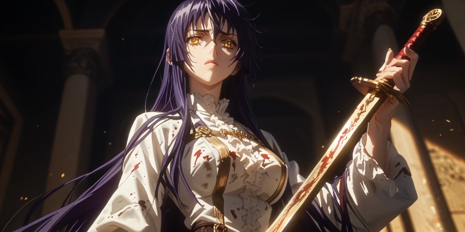 Best Quality Detail:1.2, realisitic, 8K UHD, hight resolution,Very detailed CG, High quality shadows, Detail Beautiful delicate face, Detail Beautiful delicate eyes,BREAK(Very detailed 8k wallpaper),Beautiful female warlock full body,Black Witch Robe, robe blanche, Witch hat with star decoration,sunlights, Dappled sunlight, Makima (chain saw man),Sukasaha (Fate/grand order),Shimohira Reihua ,Sukasaha=Skadi,Hi-Res,Very delicate and beautiful CG illustration,top-quality,Realistic skin feeling,Realistic fabric,Realistic texture,beautiful thigh,big breasts thin waist,(((masutepiece))), (((Best Quality))),8K,32K,masterpiece,beautiful alluring anime woman,ultra-definition,ultra-detailliert,hight resolution,a hyperrealistic schoolgirl,masuter piece, Best Quality, High quality, High Definition, high quality texture, high quality shadow, high detailing,finely detail,1girl in,Solo,Soio,tall,AS-Adult,Mature atmosphere,Leg length,neat and long legs,8 Head Body,stature:171cm,Mature girls,Reddish-purple hair,Reddish-purple hair,Magenta hair,Purple hair,silky and smooth hair,Colorful hair,Straight hair,Smile,Smiling happily,Seductive look,Bewitching look,Cute smile,Cute smile,Cool Beauty,Beautuful Women,Neat face, Beautiful realism,beautiful hairl,Pendants,pendant with magatama,A slight smil,Colorful eyes,green colored eyes,Jade-colored eyes,beautidful eyes,Bright eye,Delicat eyes,Green eyes,Jade Eyes,Hanging eyes,(Green eyes:1.5),Seductive face,watching at viewers,mystic atmosphere,is standing,sorcerer,Witch,the witch,Fantasia,medieval european style,With a long cane,magic wands,Sorcerer's Wand,wear a big witch hat,Dresses with ruffles,Longer dress,gothic dress,Black stockings,Long skirt,wearing a black gothic dress,Wearing a black robe,magic circles,Rubik's Square,(((Witch's attire))) ,Clothing with less exposed skin,Mystical,long white dress,Long skirt in white,Best Shadow,woman in gothic dress,black cloak,cloaks, cape with hood, cloak with hood,takeout,Fantasy background,blue-sky,plein air,during daytime,witch outfit, Witch Hat,