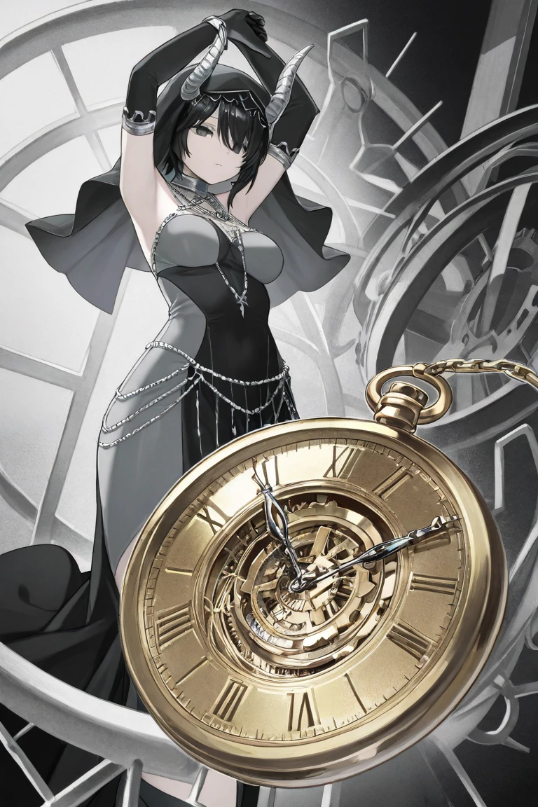 (masterpiece, Highest quality, Very detailed, Best Shadow), (Detailed Background,Dark fantasy), (Beautifully detailed landscapes), High Contrast, (Best lighting, Very delicate and beautiful), ((Cinematic Light)), colorful, Hyper Detail, Dramatic Light, Intricate details, Dynamic Angle), Black light swirling around, Depth of written boundary,black light particles,(Broken glass),magic circle,water,huge clocks,zero,the sun and the moon,Landscape only,There are no people,Watch Center,A clock sinking in water,Blue glowing light,Huge tower and city,Landscape,青く輝く光