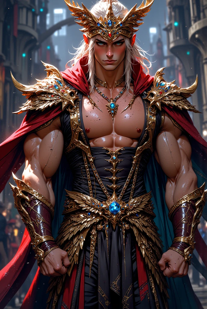 "(Cara cabelo verde) ,(olhos castanhos), (pele escura) with legendary black magic armor), [illuminated black back cover, com capuz preto e espada nas costas, detalhe amarelo], soft-lighting, pose orgulhosa, 8k, highes definition, realista, Skinny Masculino Fantasia, muscular magician man, Muscles, pintado no estilo arcano, rosto bonito, olhos retos, rosto observando o horizonte, cinematic lighthing, lighting dramatic, arte altamente detalhada, Filmes, 8k, incredible shadows (fundo altamente detalhado: 1.2), pele escura, roupa cobrindo o corpo, cabelo verde cintilante, roupa, roupa preta, capa preta, manto preto, armadura
