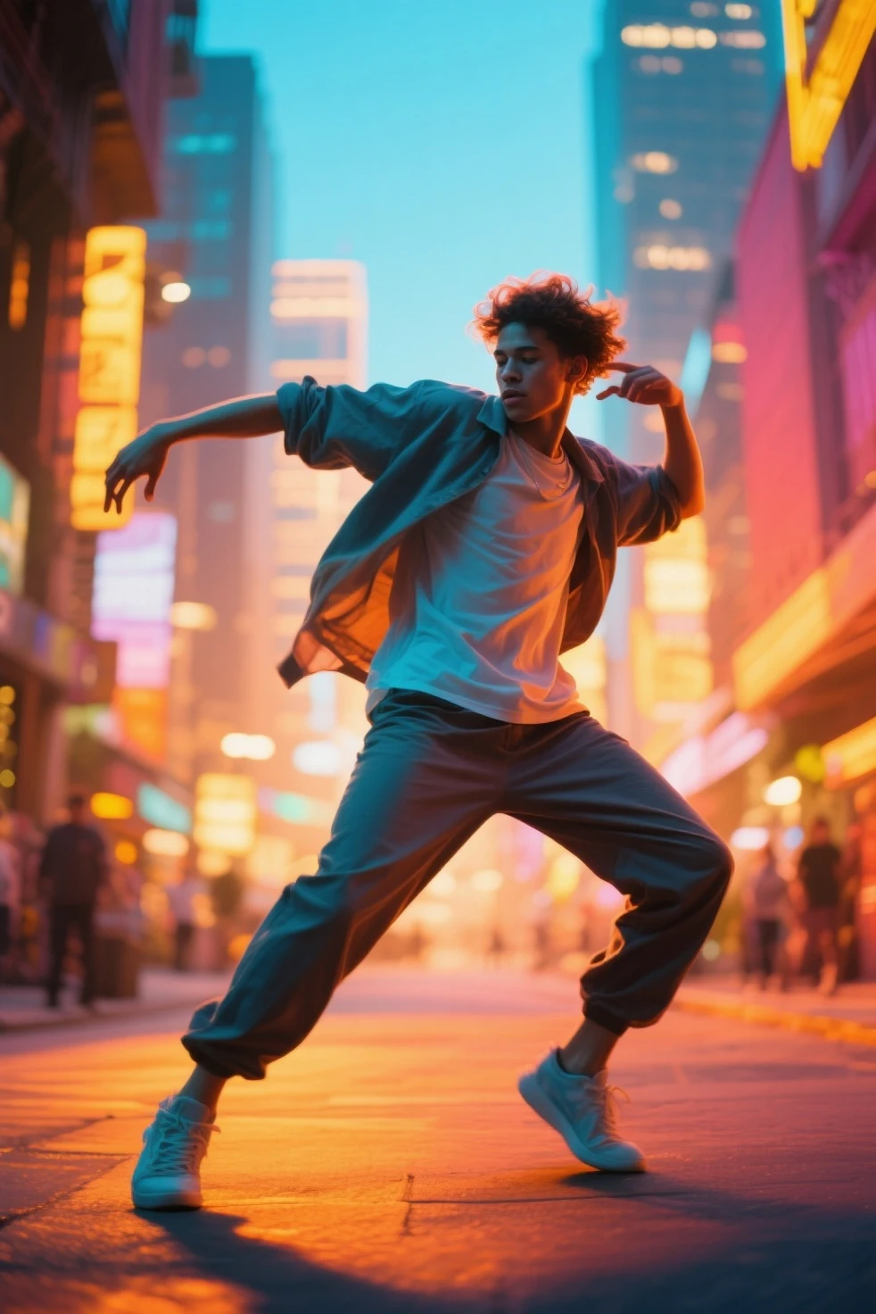 A man dancing hip hop in a landscape in brooklyn