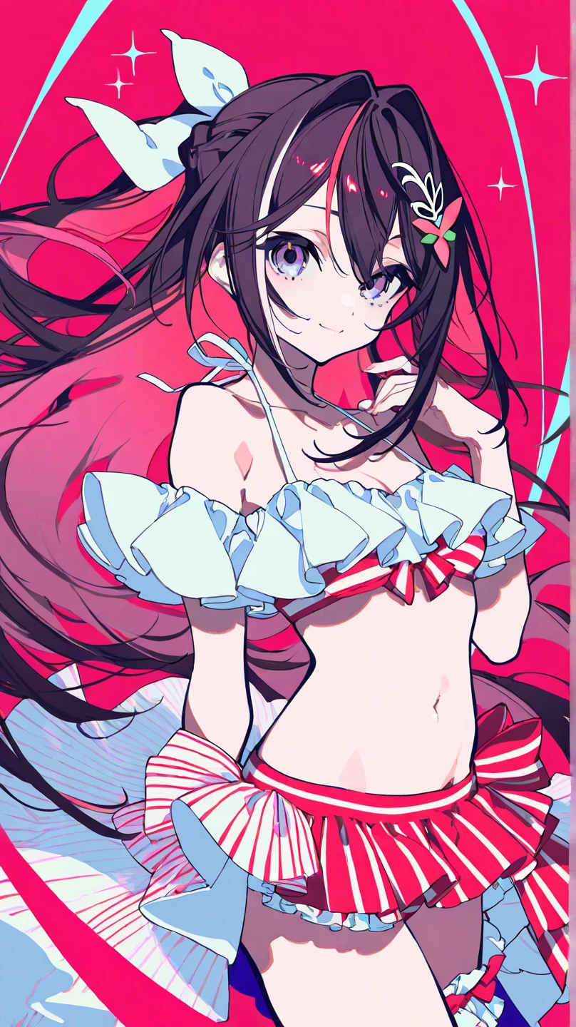 absurdres, highres, solo, cowboy shot,
1girl, black hair, long hair, blunt bangs, red eyes, bikini,looking at viewer, leaning foward, standing, hands on own knees, cleavage, breast press, breasts squeeze together, sweat, head tilt, angry, outdoors, blue sky, red theme,
light rays, lens flare, <lora:pov_damage22222_8:1.2> <lora:red_theme_v10_fix:1>