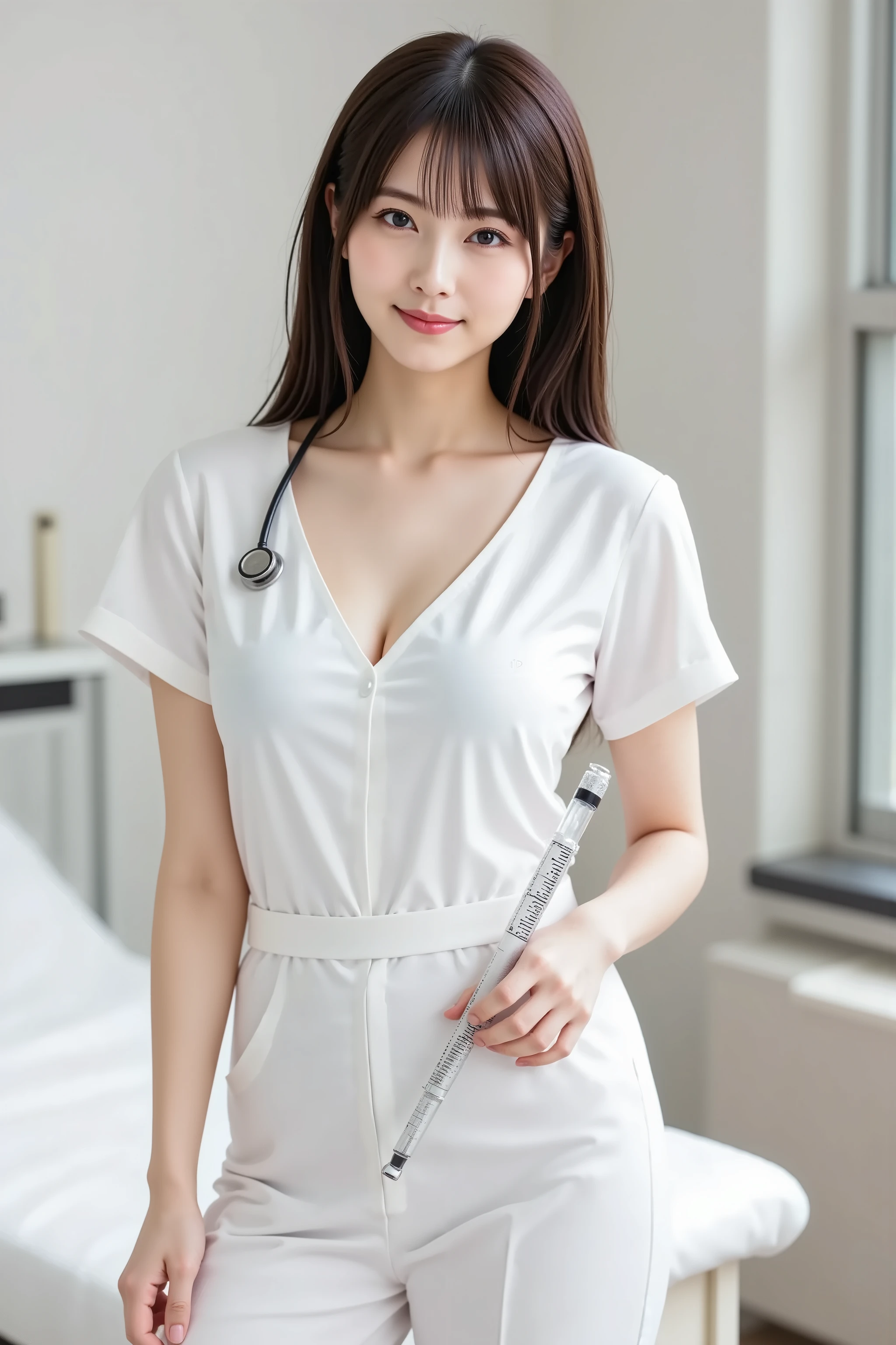 (masterpiece,ultra-detailed,best quality,8K,CG,illustration,shaved:1.0),(1girl:1) 、Dark Room、bedroom、Sexy gestures and faces、Sexy, jyojifuku,nurse