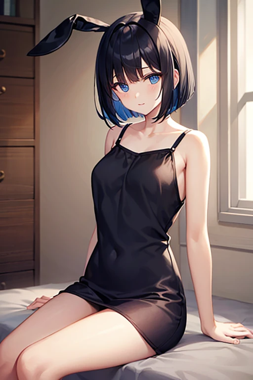 beautiful female short hair ,short dress , living room ,duch angle
