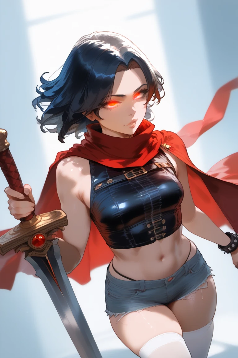 (half body), 1 man, duke, short hair,black hair, Black eyes, Strong body, Six pack, cold,  Battlefield backdrop, 