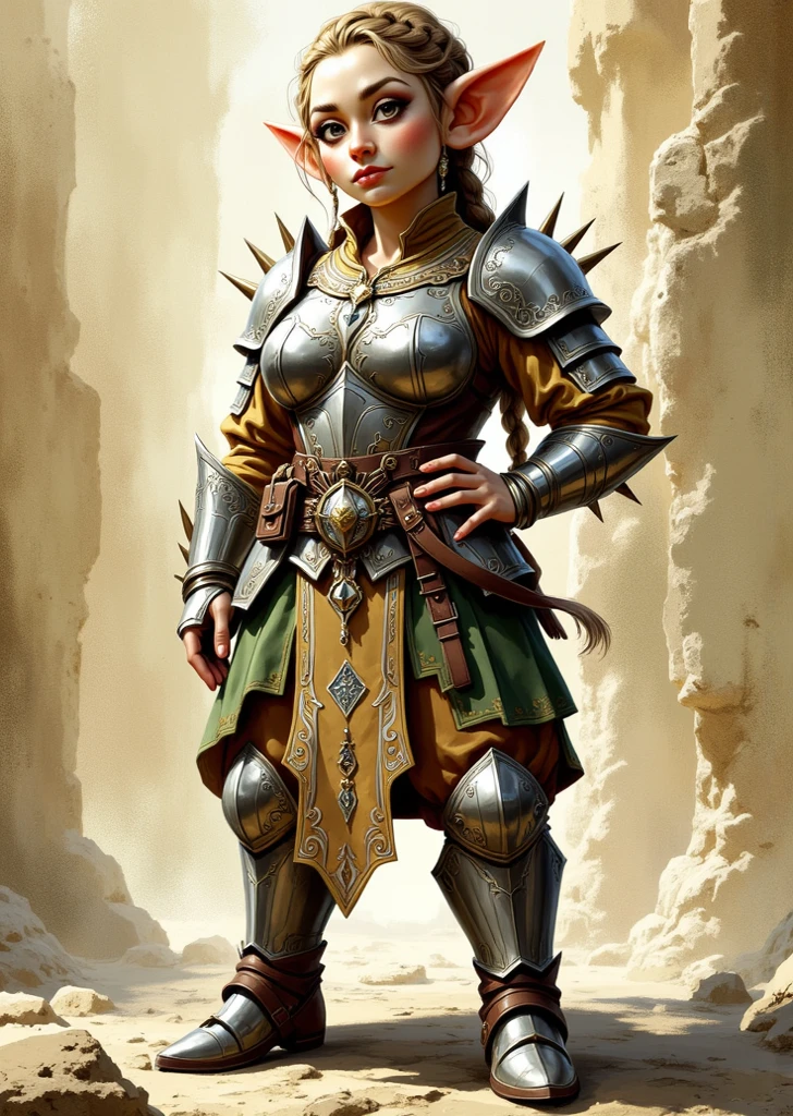 Portrait of African woman with (short black dreadlocks), black hair pulled back, wearing a (heavy orange mechanical armor, power armor covering her chest and arms, orange breast plate) with large (round orange shoulder pads), chipped paint, (visible wires and gears connect the shoulder pads to the armored gloves). a dark green undersuit visible between the armor pieces. (Barbarian fur). Castle ruins background, large broken stones litter the area. Show her holding a large warhammer in both hands,. super high quality, super high detail, masterpiece, 4k, 8k, HDR, masters of the universe
