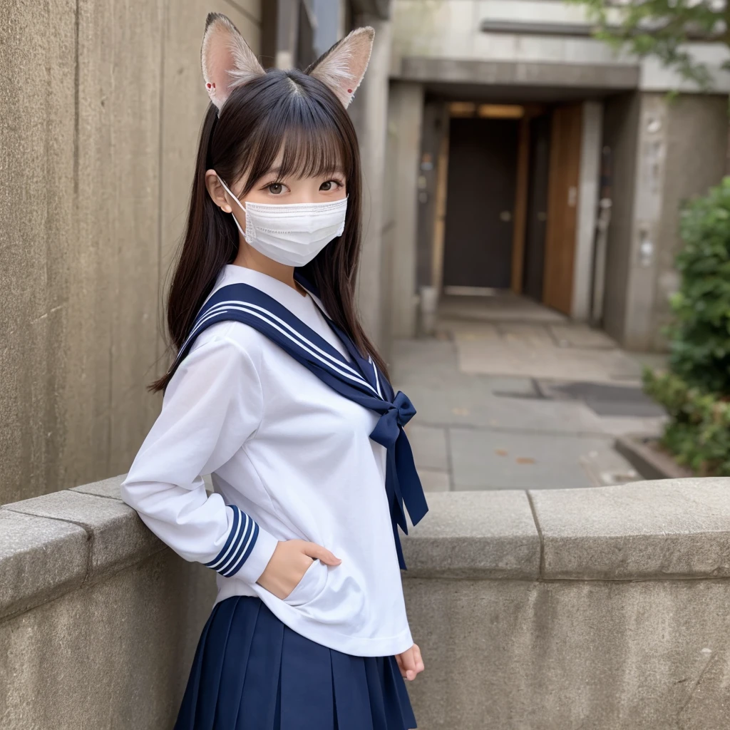 UltrarealismAccuracy, textured leather, Realistic anatomy,similar to Lyvlas 1 girl,schoolgirl, Breasts size A, blushing, twintails, ruby hair, bang, bang на глаза, front view, looks at the viewer,green eyes, shyming, close mounth,Double tails, hair ribbon, Hood thrown back,mini skirt schoolgirl uniform,anime style