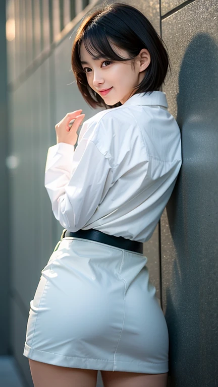Realistic、Highest quality、Highest quality、masterpiece、Ultra-high resolution、RAW Photos、Realistic、Bright lighting、Face Light、Smooth Professional Lighting、Looking into the camera、alone、Adult female、Beautiful woman、Super Beauty、Realistic肌、Moisturized Skin、Realistic eyes and faces、Perfect model body shape、Beautiful Eyes、Big eyes、Inconspicuous tear bags、slim、Big Breasts、Very good、No makeup、Beautiful fingers、Very short hair、Dark black hair、black eye、seems to be happy、(Both ears are hidden by hair）、(((白いkarate着、Black belt)))、karate道場、karate、karateの試合、Vibrant、Dynamic pose