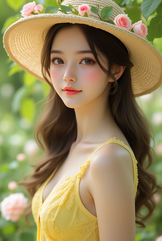 Beautiful breast focus, C36-24-33 , I can see full-breasts), full-real-nature-breast, (A detailed eye)、(detailed facial features)、light wide brimmed english hat, (detailed clothes features), (minimal clothes, light thin see-through, just to avoid censorship) , white-goldlining-dress-light-chiffon, Beautiful lips, ((Poses that emphasise cleavage, arouse)), earrings, straight-looking stare retina-widen from interesting at viewer:1.8, big-light-glowing-eye, Student, hard-erect-clean-fresh-nipple, camera-close-up-perspective, full-body-dry-clean, flibanserin-drug-Active, happy-shy-seduce-smile, natural-forest-ground, europe-forest-big-tree-tunnel-autumn-yellow-orange-leaves, cozy-strong-wind strong-light-down-4pm light-swirl-bokeh open-clear-sky hair-straight-shoulder-color-light-pine-almond Natural-look high-class H168cm-Weight54kg amature-innocent-girl study-leg age-18 cute charm-asean clear-skin-pale/white angelic-glow-skin