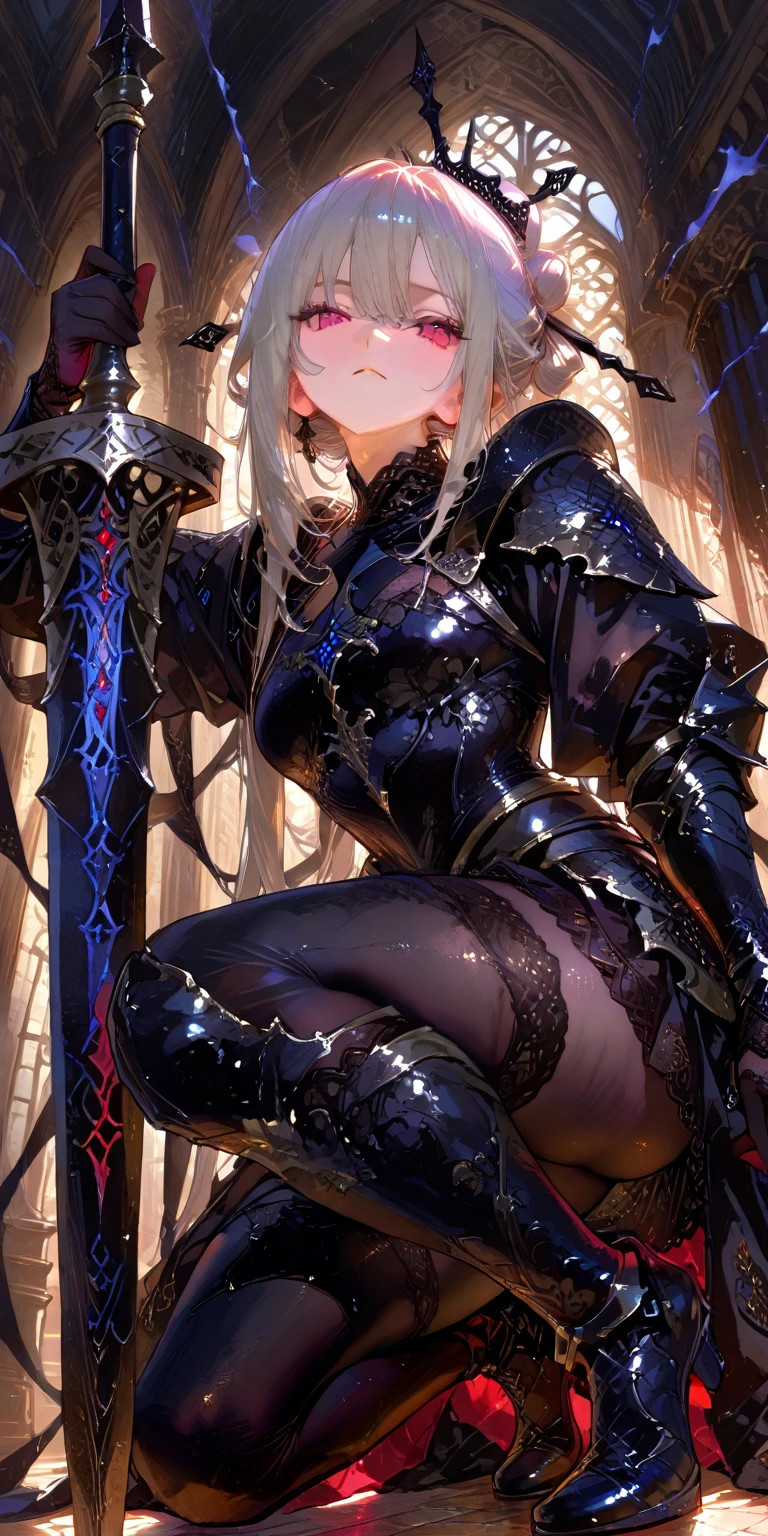 ((A young adult blond male dragoon wearing erotic armored leotard and armor plates rubbing and humpinghis crotch against his weapon that is positioned in between his legs)), ((he is breathing heavily and his body is twitching as he rubs his katana against his cock bulge:0.2)), ((NSFW)), (( sword humping hentai)), porn, erotic, (((he is using katana to masturbate and rubbbing his huge bulge against his weapon))), ((he is rubbing and humping his huge bulge against his katana handle:0.2)), ((inspired by king of kinks Rin sex scene in hentai game:0.2)), ((eroge hentai)), (((sliding up and down with crotch against katana)), ((i want to orgasm)),