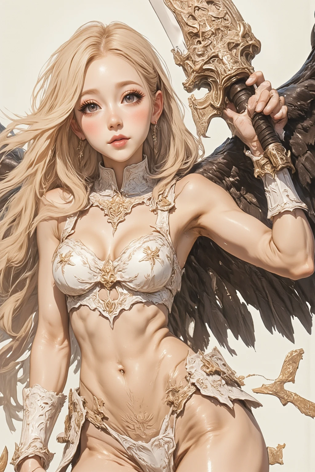(((front light))),((ass pov)),((((front lighting)))),(Photorealistic: 1.4), (masterpiece, Beautiful and slim naked: 1.2), Perfect proportions, Big Breasts, Narrow waist,,((Thin waist and slim thighs)),(((Two blonde, blue-eyed European girls))),((Holding a long golden spear)),((Golden armor is worn on both thighs.)),((Smiling Girl)),((The big wings of the archangel)),((Equipped with a shield on the arm)),((Spread your big angel wings wide)), ((Saluting with a golden rifle)),((Front lighting)),((The body is naked)),((Equipped with a shield on the arm)), Ultra-realistic capture, Highly detailed, High resolution 16k close-up of human skin. Skin texture must be natural, ((Medium Shot)),((West Shot)),((((Forward light))),((((Elegant nude elegant girl)))) ,((Slender naked)),((Two skinny naked girls of European descent)),(((A nude figure facing the viewer))),(((Small breasts and exposed genitals))),(Young girl exposes her genitals))),(((The thighs and head fit within the screen)),(((View from head to thigh))),((Beautiful and balanced body)),((Do not show anything below the thighs)),((bottomless)),((topless)),((The left and right arms and left and right thighs are equipped with golden armor.)),((ass pov)),(((from front))),(((cowboy shot))),(((standing pose))),photo realistic,master piece,((ultra detailed)),looking at viewer,smile,photorealistic,Shiny baby blonde silk hair,((She has a large hair ornament and golden armor on her belly.)),((Looking at the viewer from the front)), (((Young face and young body)),((Looking horizontally at the viewer)),(Exposing the viewer to full frontal nudity),((Face forward and look at the viewer at the same height)),((Show your naked body to the viewer with your hourglass figure)),(((Wearing a large golden hair ornament))),No underwear ,((((Naked elegant and graceful girl)))) ,((Naked from head to thighs))、((No underwear whatsoever))、((Head to knee nude shot)),((Beautiful hourglass figure)),((Wearing a cape)),((Beautiful style)),Beautiful and detailed character art, Very detailed, Girl in shiny armor, Beautiful white and shining skin, Unparalleled beauty, ((Shiny baby blonde silk hair)),Realistic, 3D Face,Shiny Hair, Glowing Skin,((Thin Hair,No makeup,Brilliant Light)),Fantasy,Beauty products,Very detailedな顔のテクスチャ女性,Soft natural light,Create a dreamy and magical atmosphere.