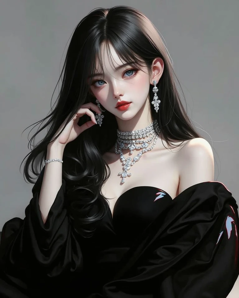 painting of a girl, solo,close up, black eyes,thin lips,long hair,black hair,floating hair,Bright red lipstick,
perfect breasts,cleavage,
( watercolor \(medium\), IrisCompiet:1.2)
illustration,(semi-finished product:1.2),stunning gradient colors,gorgeous colors,incredibly absurdres,
(black abstract background:1.4),
(masterpiece,best quality,ultra high res,:1.4),
<lora:GoodHands-vanilla:1.5>  <lora:Liyitong_v11b:0.3><lora:New_ChineseDollLikenessV3.0:0.3>  <lora:IrisCompietStyle:0.9>