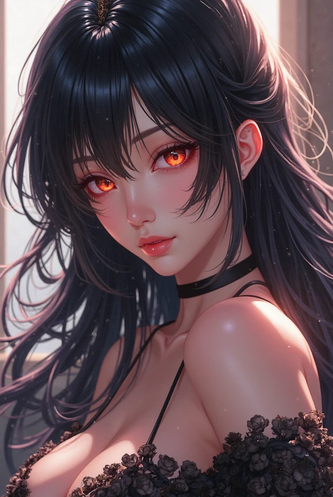 (Ultra Real), (Illustration), (High Resolution), (8K), (Very Detailed), (Best Illustration), (Beautiful Detailed Eyes), (Best Quality), (Ultra Detailed), (Masterpiece), (Wallpaper), (Detailed Face),Red Eyes, Night Up Upper Body, Ice Cream,Long Hair,Solo,Simple Kimono Top Girl, Sweaty, Japan Person, Big Tits, (Camel Toe) Nezuko Kamado, Flirty Smile, Adult Nezuko Kamado.