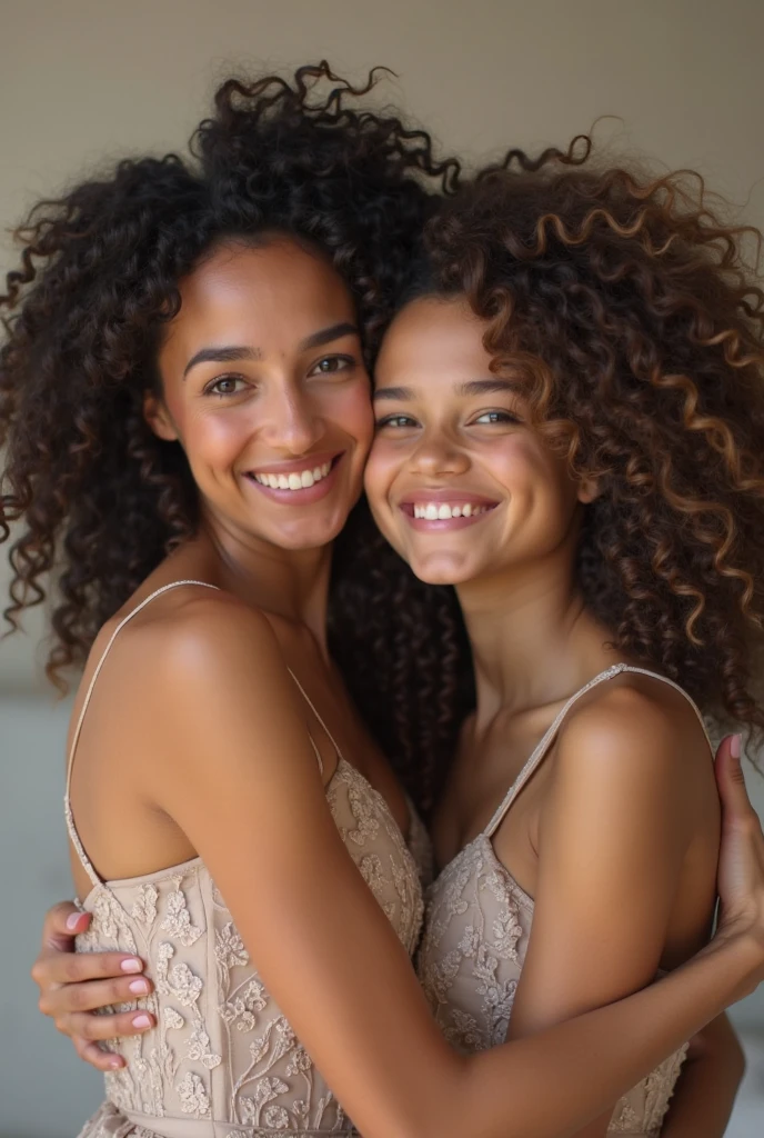 2 photorealistic girls laying next to each other in a bed, eyes open, looking at each other full body shot, vagina and breasts visible, large rounded breasts, realistic nipple, fully nude, athletic body, the left girl is caucasian with white skin and has long dark chestnut BROWN STRAIGHT hair. The right girl is caucasian and has long light platinum BLONDE loose curly hair, casting shadow style, perfect eyes, realistic skin texture, flawed skin, shot with Sony Alpha A6500 1.4f, bokeh, highly detailed, HDR, professional lighting
