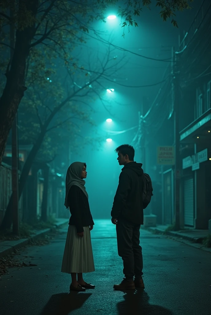 A Muslim ladies talking a man in night