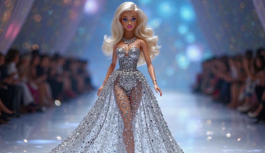 a woman in a silver dress standing next to a car, wearing silver dress, wearing a sparkling dress, flowing gown, fancy silver dress, sexy gown, aleksandra waliszewska, silver details, glitter dress, shiny and metallic, by Emma Andijewska, diamond shimmering dress, flowing dress, silver,ivory, wearing an elegant dress
