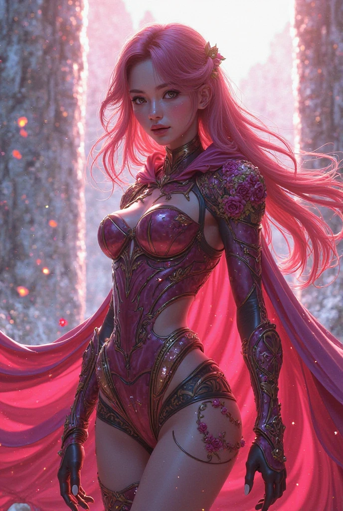    Lisa. as a sexy never before power ranger  sexy  named lisa in pink primoredal power ranger armer holding a dabble bladed sword