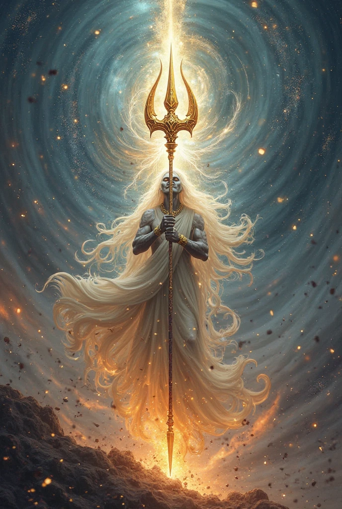 Vishnu in the Milky Way: Vishnu floating through the Milky Way galaxy, with his divine weapons orbiting around him, and stars forming patterns of divine symbols in the background. yiffymix quality