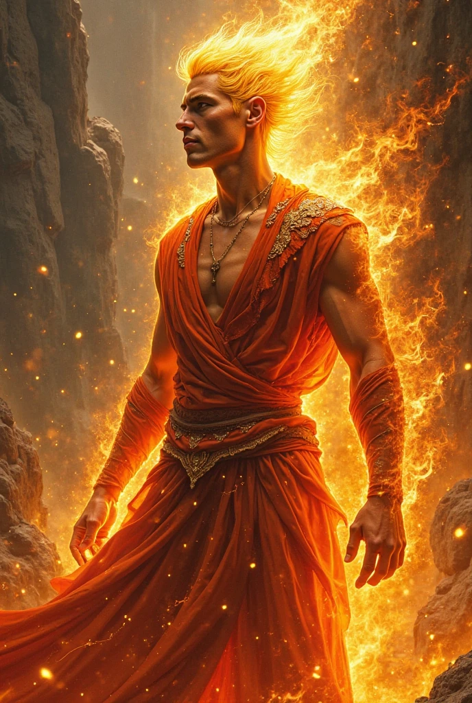 realisitic, Masterpiece artwork, details Intricate, Detailed history, Depth of field, muscular, Photo of a handsome Korean magician, (Young Korean man looking like a K-pop idol), age 25, (Short White Hair), voluptuous crotch, fire spell, magical, Wear a long cape with a hood, Sexy muscular, Using dental floss, Focus on the chest, Pyromaniac, Caucasian skin, pale,