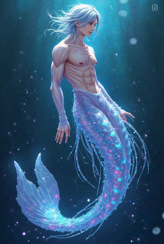 male genitals, male, 20 years old, sexy muscles, male, so sexy, sexy，Glittering，The ears are slender and delicate，Colorful bubbles，Structured，Full of special effects，Distinctive features，complete fingers，24k，moist skin，Pose for the camera，perfect body, super muscular, barebacked,Underwater . Nude full body, mermaid