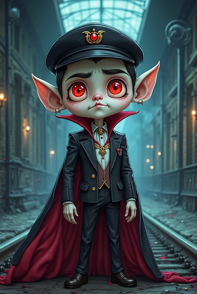 create a One Piece illustration of an 18 year old voodoo rag doll man with white hair, one pink eye and one button eye wearing stylish clothes with spikes on his body fighting Dracula