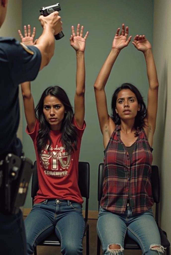 (photorealism:1.2), 16 year old latina schoolgirl performs POV blowjob on a caucasian circumsized manhood in a classroom while observed by her female peers. The other girls, these female peers, rub their chests with sleepy gazes and slack-jawed expressions suggesting they have been placed into deep hypnotic trance.
