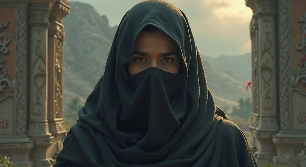 cinematic film still of <lora:Ron Fricke style:1>
a woman in a black veil and head scarf,1girl,solo,looking at viewer,hood,cloak,realistic,hooded cloak,dirty,desert , realistic, realism, movie still, film grain, kodak film, film contrast, film color, cinematography, documentary, photography, 70 mm film, 65 mm film, Todd-AO, Todd-AO 35, 8K resolution, Ron Fricke film director style, Ron Fricke film directing style, Ron Fricke style, shallow depth of field, vignette, highly detailed, high budget, bokeh, cinemascope, moody, epic, gorgeous, film grain, grainy