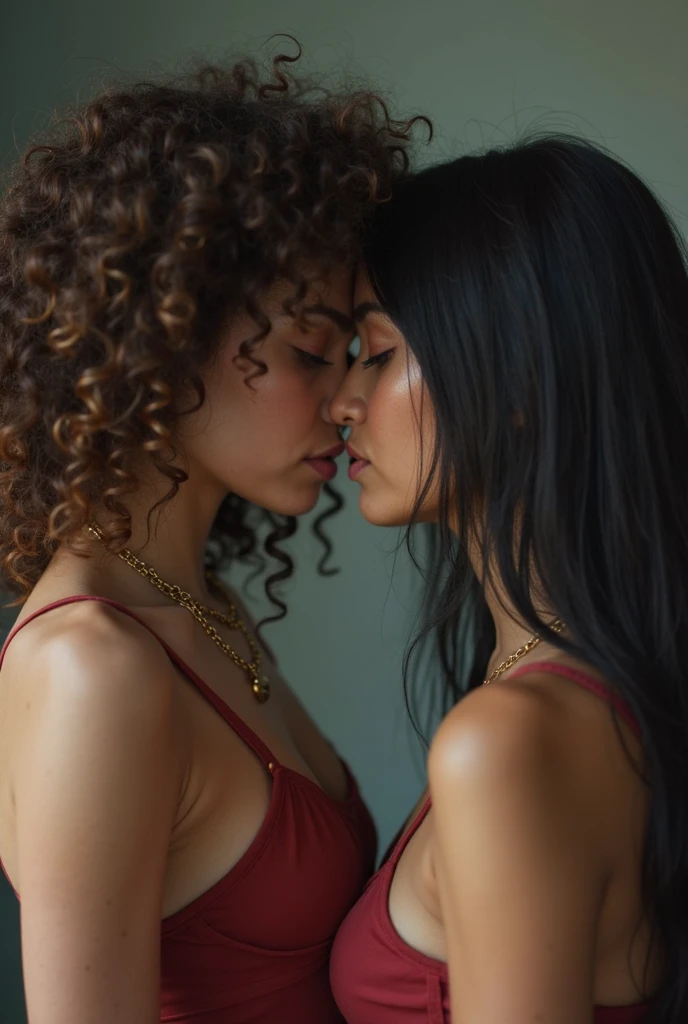 (Masterpiece, 8k, 16k, uhd, best quality, fantasy photograpy, epic imagination) ((Very detailed)), 2girls Swedish girls (cuddling, front to back:1.2) in a "empty gothic Cathedral", dressed in fine lingerie with lots of lace and shiny fabrics, beautiful, tender, the girls are kissing passionately, with her hands on her breasts, french kissing, film scene, cinematic lighting, rose dressees, red dresses, very long wavy blonde hair, woman blonde, big tits, no nude, no pornographic, erotic scene, all girls wear bras, smiling with lips parted and showing the tips of the incisor teeth.