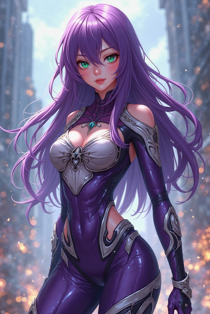 Uma barbie se transformando em um super saiyan escuro com cabelo roxo e olhos roxos brilhantes