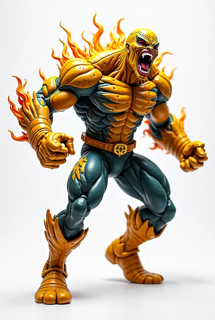 Zombie lava, muscle strong body, full lava body, villain, lights orange eyes, fire hands, full body, full body view