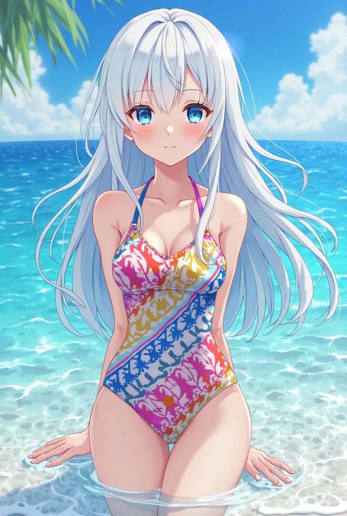 three Anime Girl in bikinis posing for a picture, Animation drawn by Shingei, pixiv, Serial art, is wearing a swimsuit, Anime cute art style, Fleet Collection Style, Edge anime style, At the beach, Anime Girl, Edge style, Edge, Cartoon shading animation, At the beach上, swimsuit, Holographic Live Broadcast, On the beach