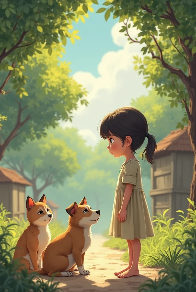 little-village-girl-wearing-a-simple-dress-standing-still-looking