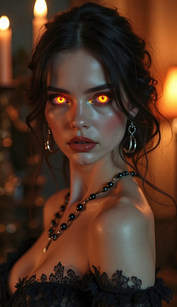 a beautiful portrait of a beautiful woman with an artistic design, beautiful flower blooming out of glowing eye, long thick black hair, beautiful glowing eye, mysterious design, real portrait photography shot with a 50mm lense, bokeh background, beautiful lighting, high contrast,
