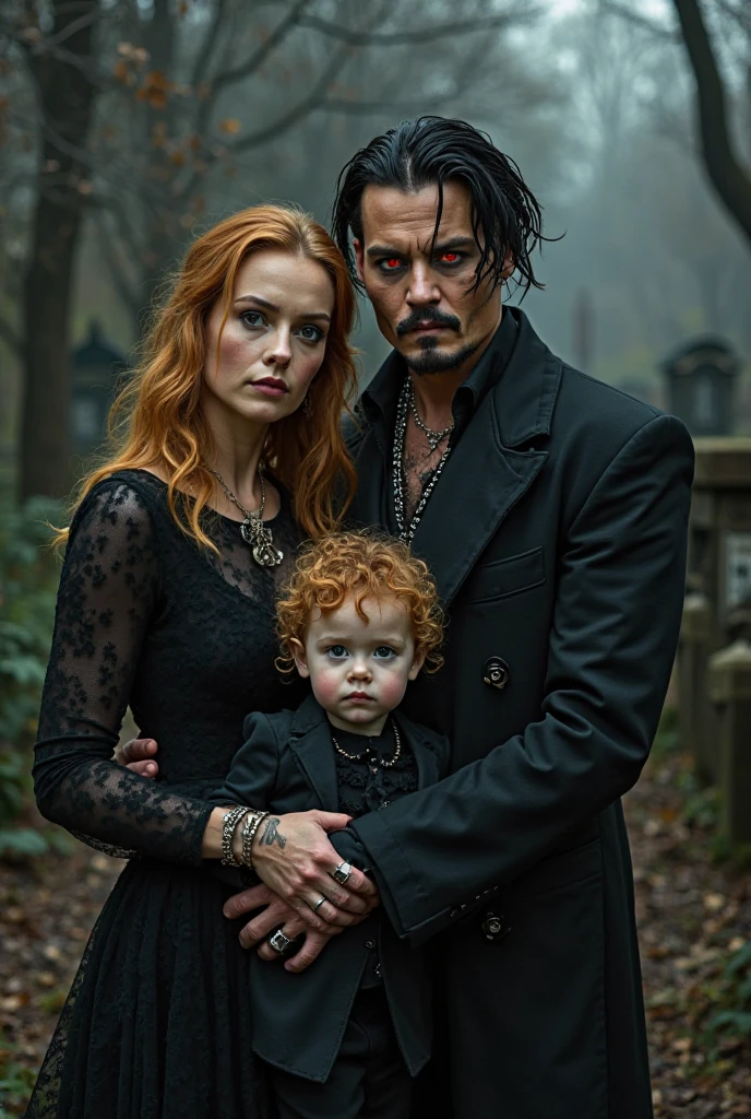Elena Weasley redhead girl next to Draco Malfoy blonde boy with a baby