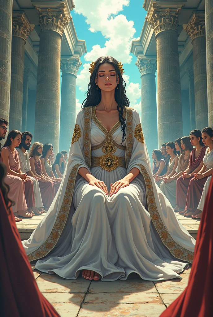 A Roman emperor lying on the ground in an anime style Rome setting looking calmly