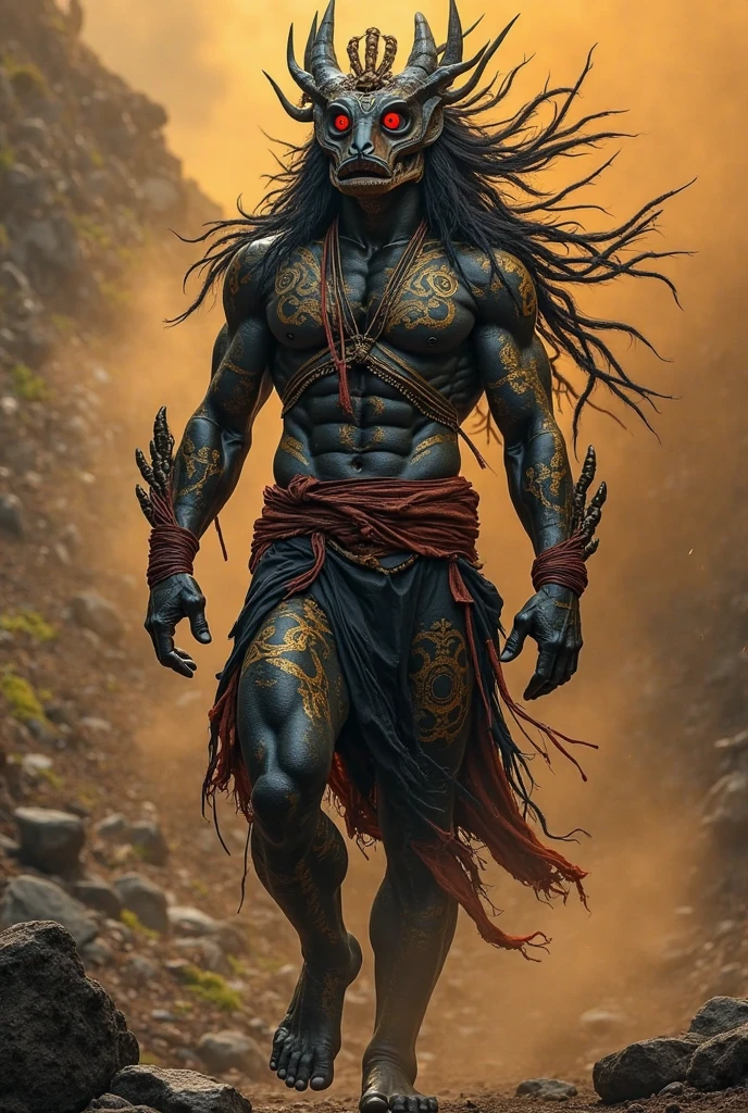 The Strength Tarot Card: Jab Molassie (a powerful, fearsome Carnival character). Based on Trinidad and Tobago Folklore).