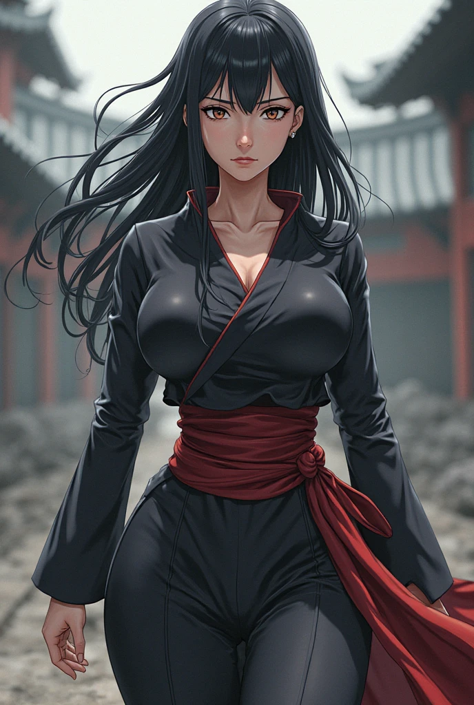 Nar_Kurenai_Yuhi,Forehead Protection,bandagens,corpo inteiroesbian,olhos vermelhos,Wariza,Traje fora do ombro,clivagem,peito pequeno