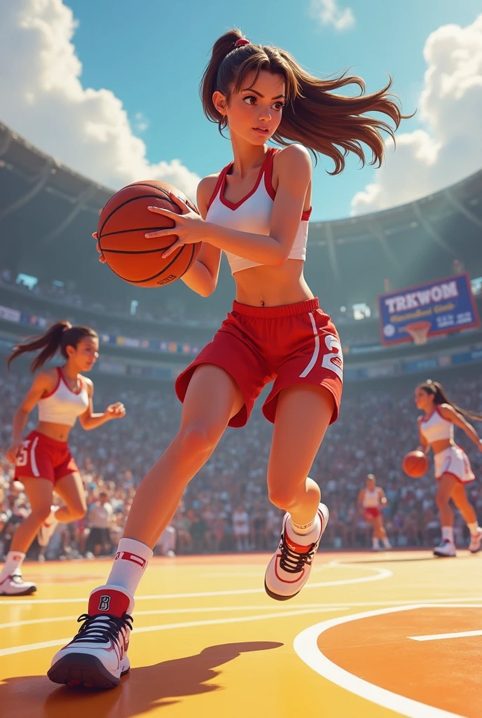 Crie uma imagem que represente o jogo Pok-a-Tok dos maias, where players use their hips and knees to pass a ball through a hoop