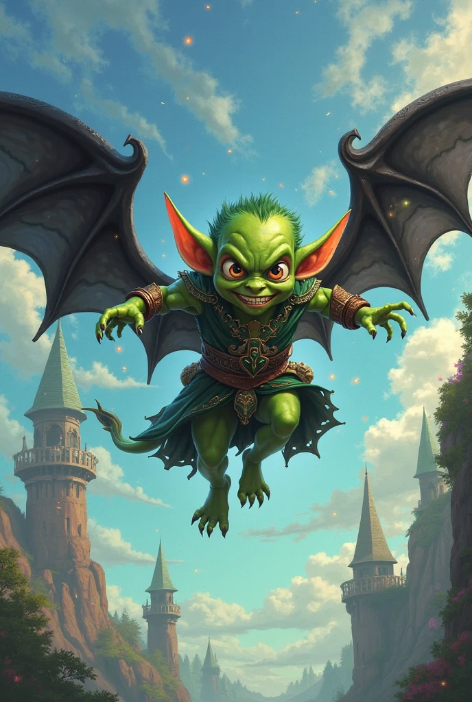 A goblin like physique creature with a bird like head and have greenish blue feathers on its limbs