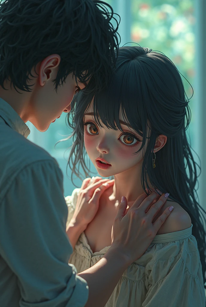 The girl cried and kissed a man