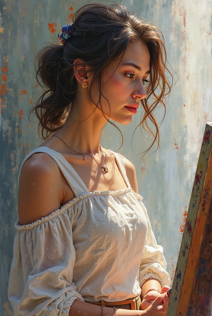 Young woman, smiling in front of mirror