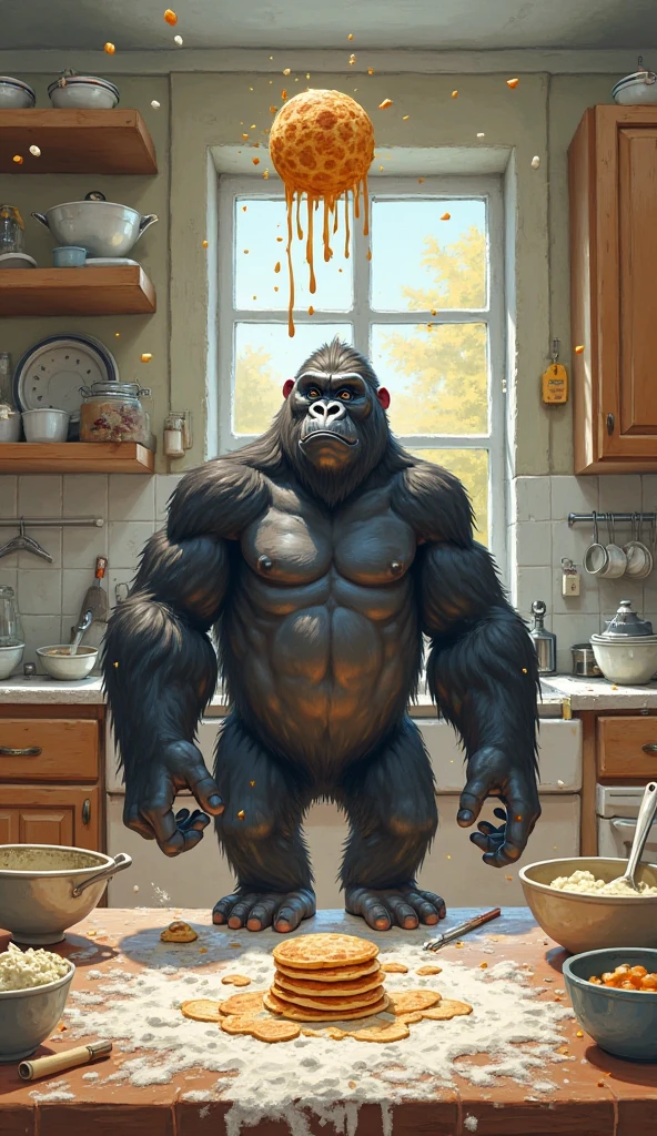 , zebra, fat, heavy, older male, old,  hairy chest, kitchen background, sitting on chair, coffee mug, short grey hair, thick beard, sweaty, old, smirk, briefs, massive bulge, by darkgem 